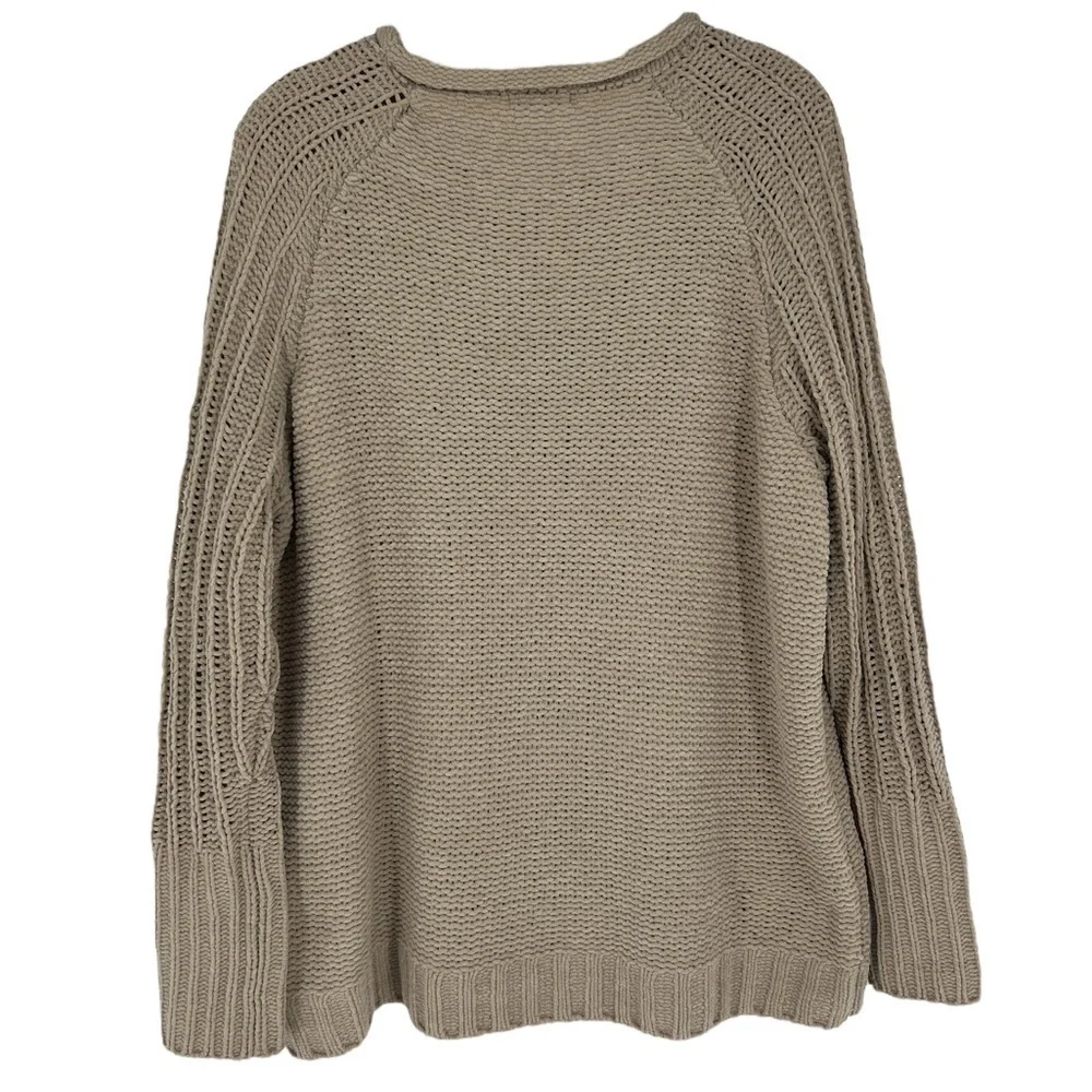 Venus Beige Loose Chunky Cable Knit Soft Chenille Sweater Rolled Crewneck SZ M - Picture 2 of 8